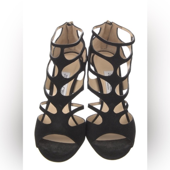 JIMMY CHOO Ren cutout suede Cage sandals Strappy Black sz 36.6 - Picture 8 of 10